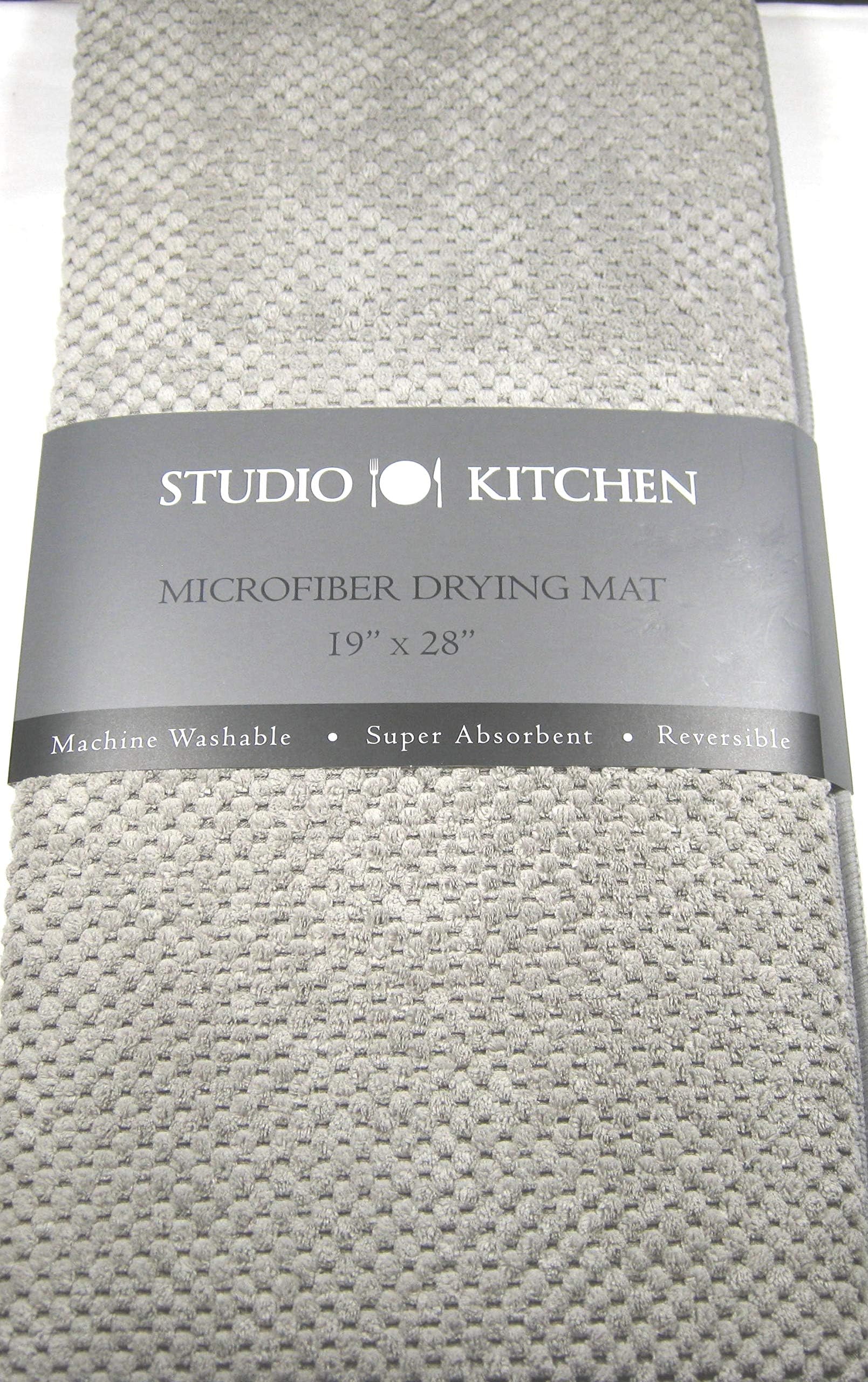 Studio Kitchen XLarge Microfiber Dish Drying Mat Super Absorbent and Reversible 19" X 28" Light Gray