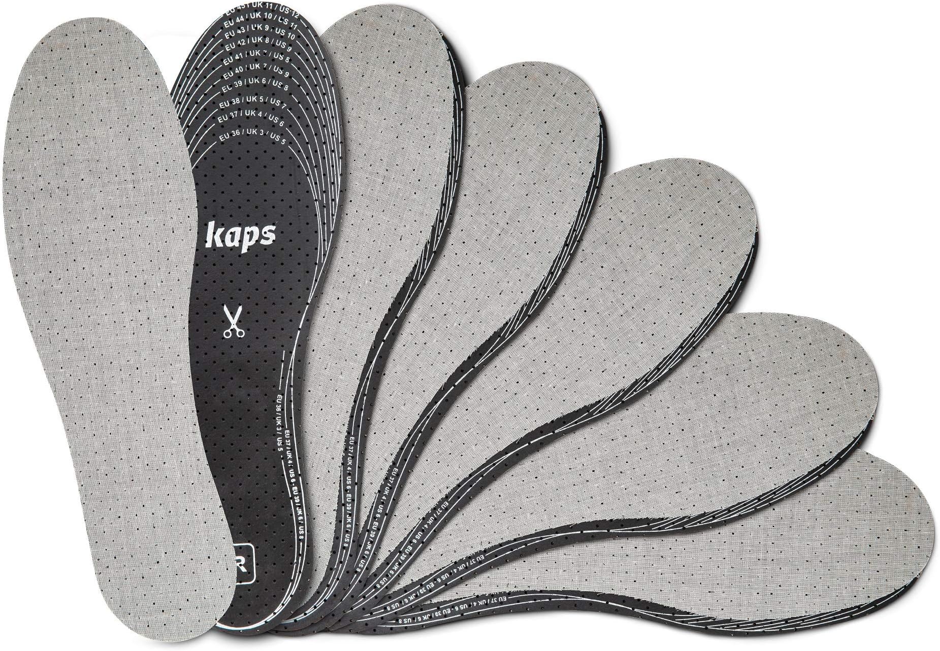 Kaps Anti Odor Shoe Insoles with Eating Odor Charcoal, Cut to Size, 6-Pair Set