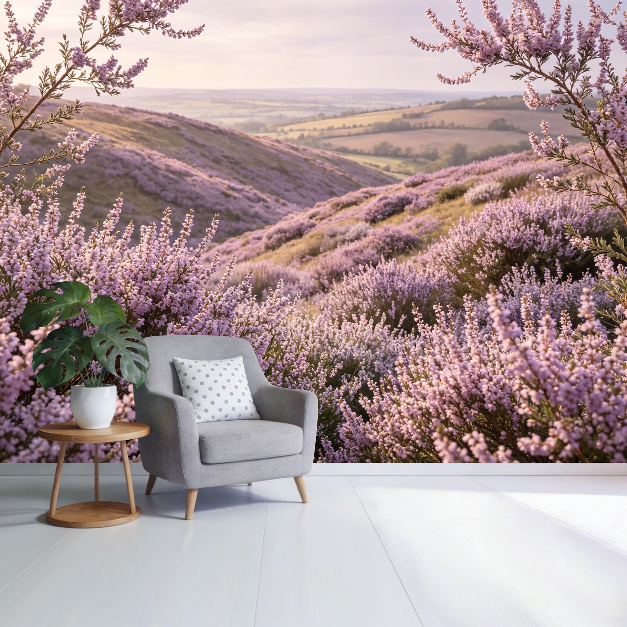 Custom Size Wall Mural Lavender Blooming Hills Landscape Sunset View Botanical Pastel Nature Scenery SelfAdhesive Wall Fabric Removable Wallpaper for Home Office Decor