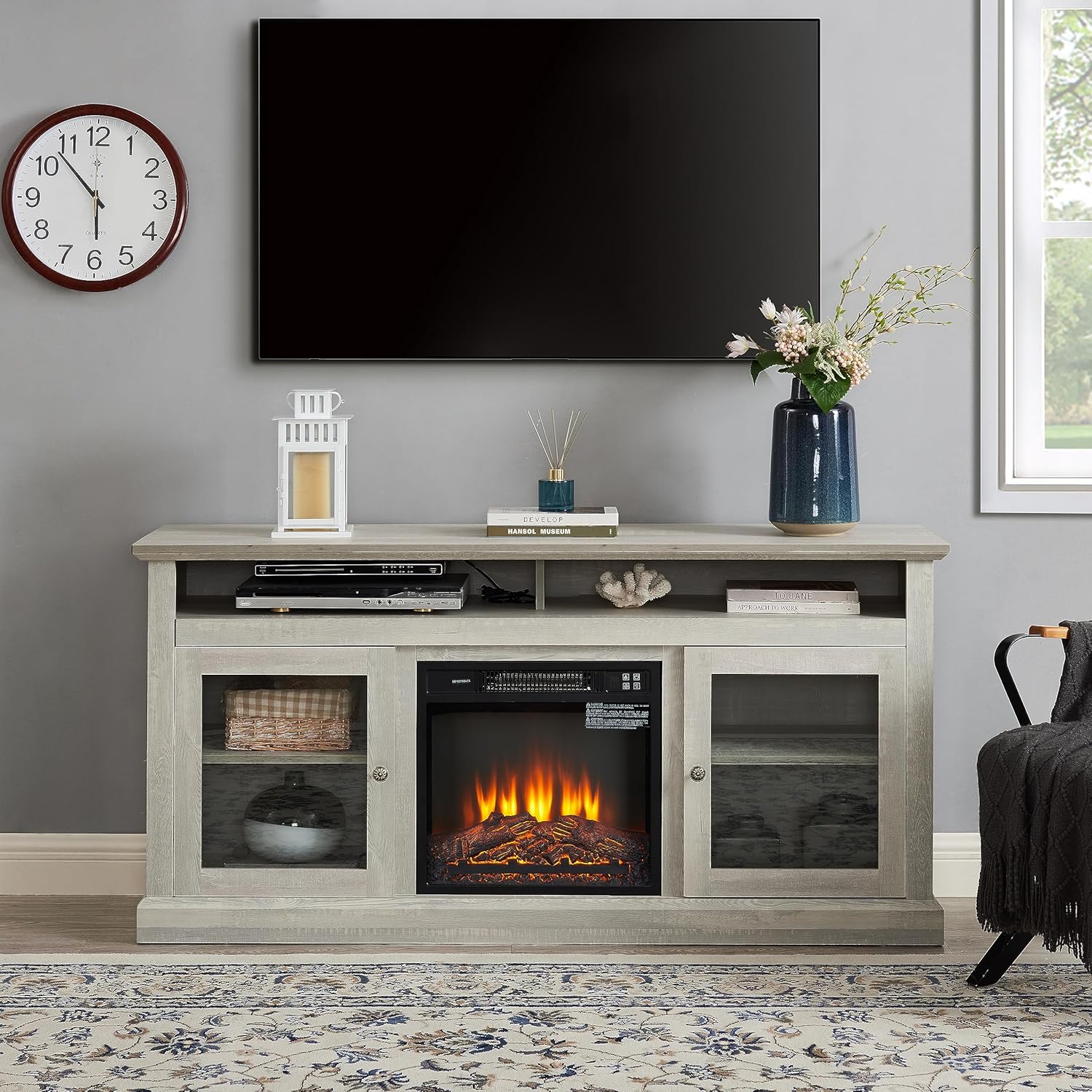 Farmhouse Fireplace TV Stand for TVs Up to 65'', Rustic