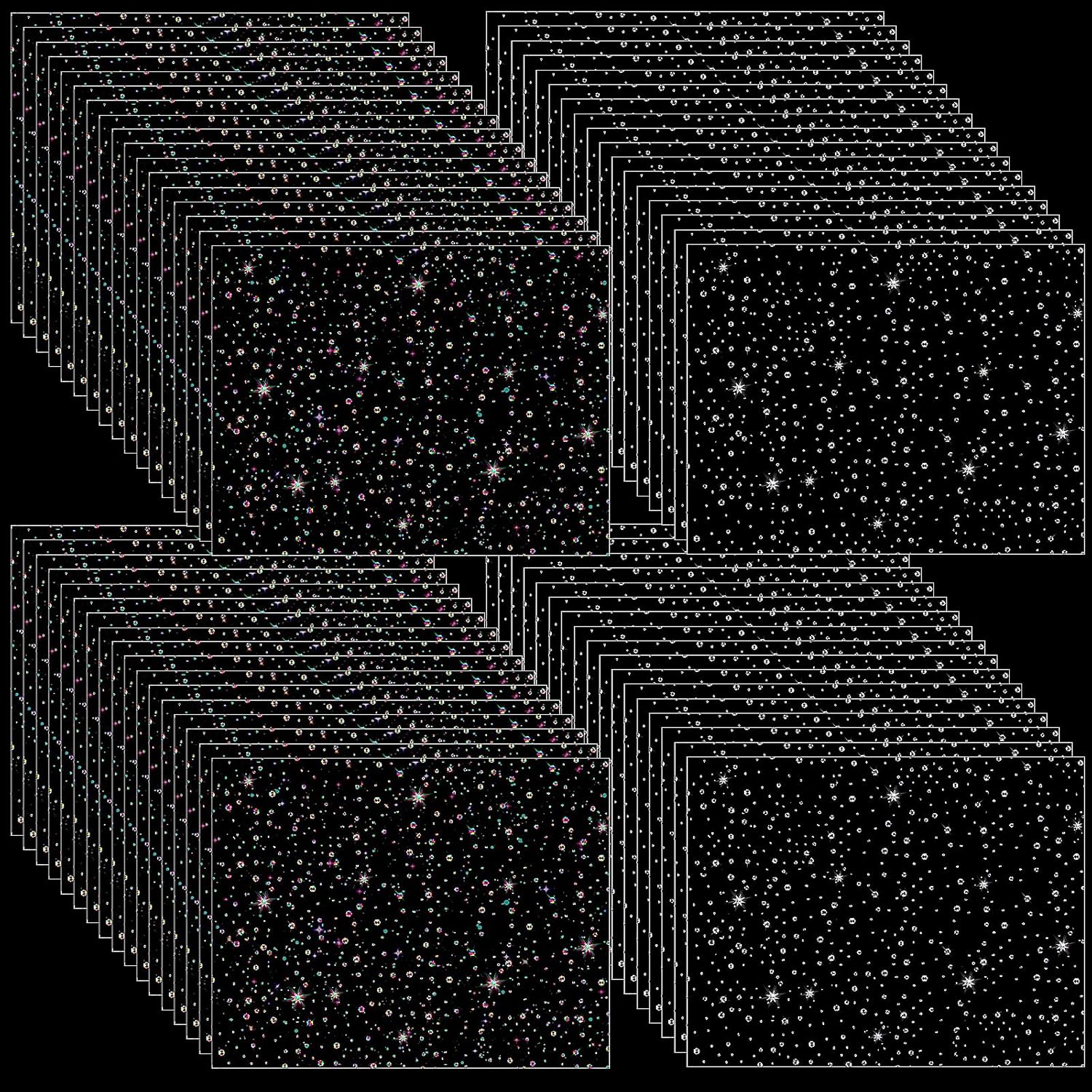 Glenmal 50 Sheets Iron on Rhinestone Sheets Transfers for Clothing, Crystal Transfers, Glitter Hotfix Rhinestone Decals, Flat Round Patches for Clothing T-Shirts Denim DIY Crafts, 2 Colors