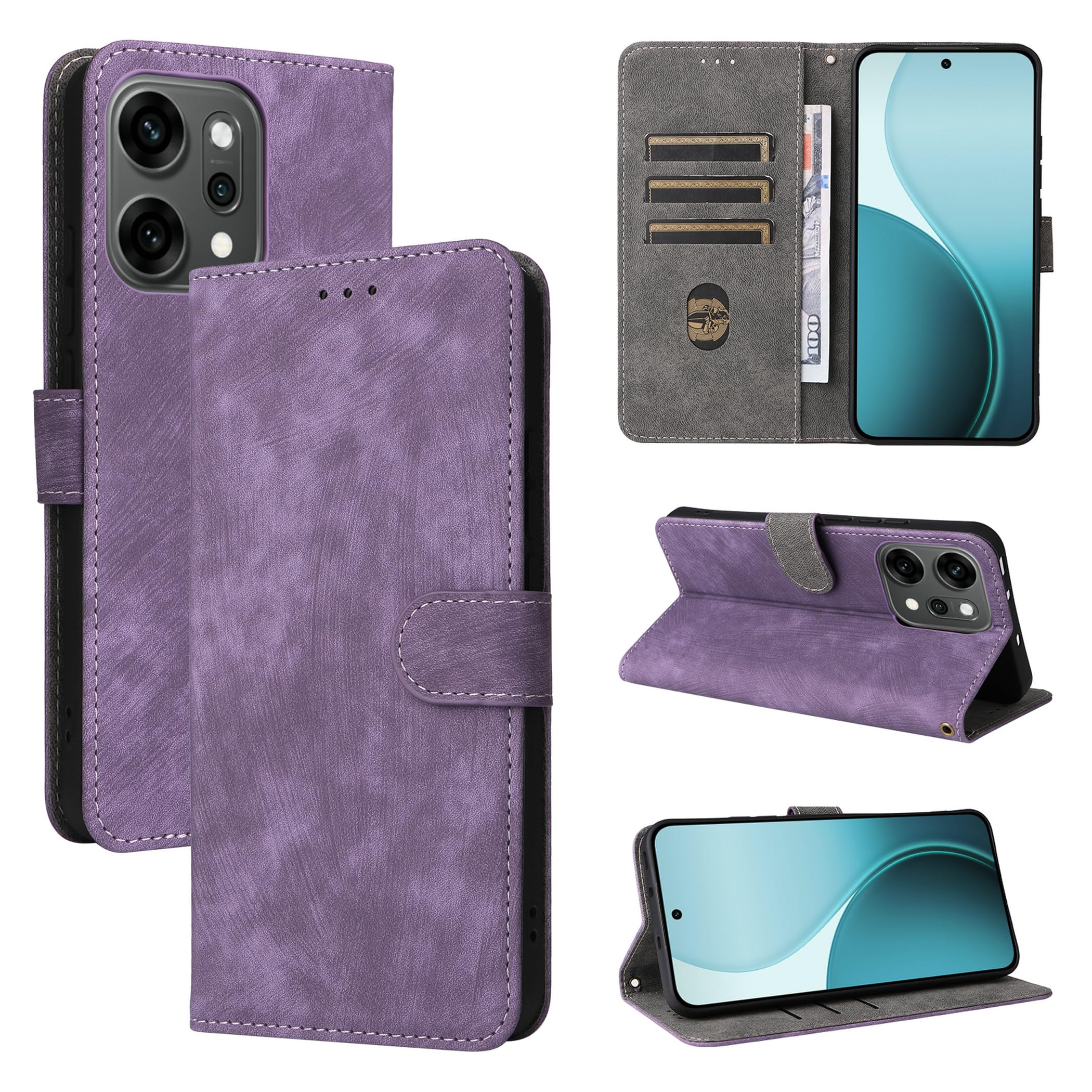 Case Compatible with Oppo Reno14 Pro 5G, Protective Cover Case PU Leather Wallet with Card Slots and Function Support for Oppo Reno14 Pro 5G Purple