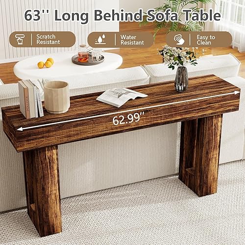 Miniatura 5 de Spaco Mesa consola de 63 pulgadas de largo, mesa de entrada de granja de 2 niveles con almacenamiento, mesa de madera detrás del sofá para sala de