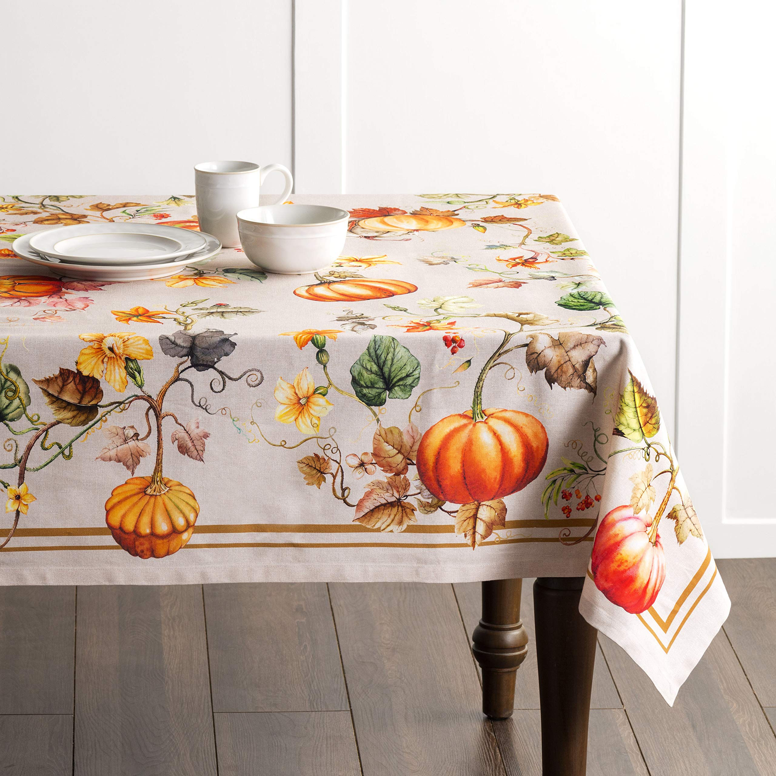 Maison d' Hermine Maison d'Hermine Tischdecke Rechteckig 100% Baumwolle 180 cm x 140 cm Wiederverwendbar Alltagsgebrauch für Weihnachtsdekorationen Esszimmer Landhaus Zuhause Party Festlich (Potiron) – Bild 8