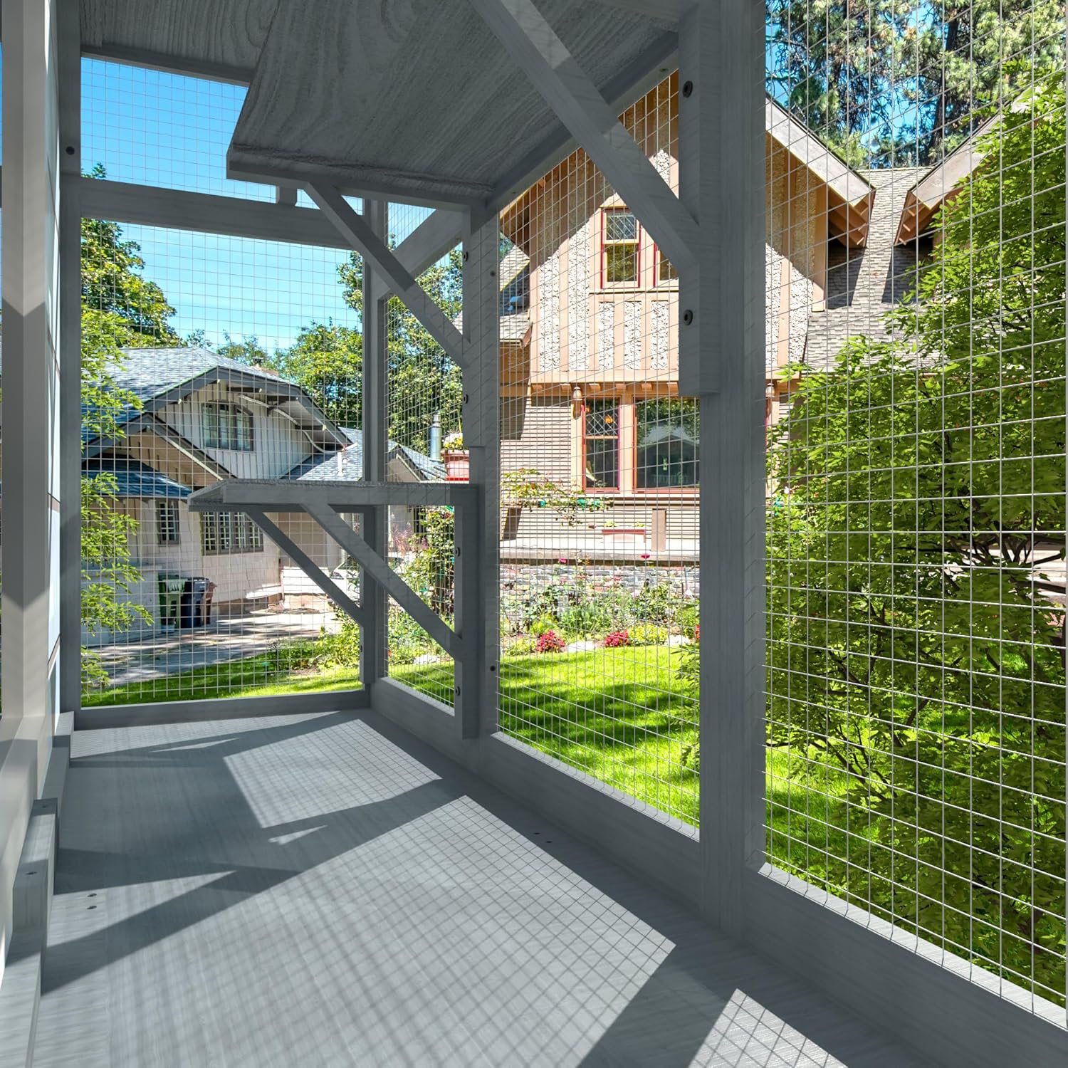 Cat Catio, Window Perch for Multiple Indoor Cats, Comfortable Wooden Window Box, All-Weather Use, Wooden Window Hammock for Safely Enjoying The Outdoor Sights Scents and Sounds