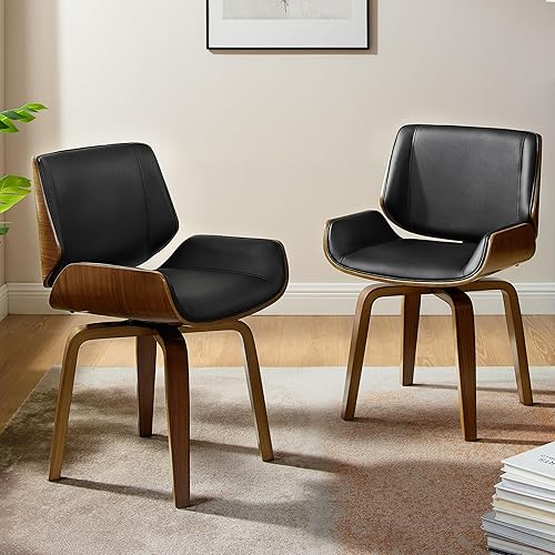 Miniatura 7 de Zouron Sillas de comedor giratorias, silla de escritorio moderna de mediados de siglo sin ruedas, silla de sala de estar de piel sintética con patas