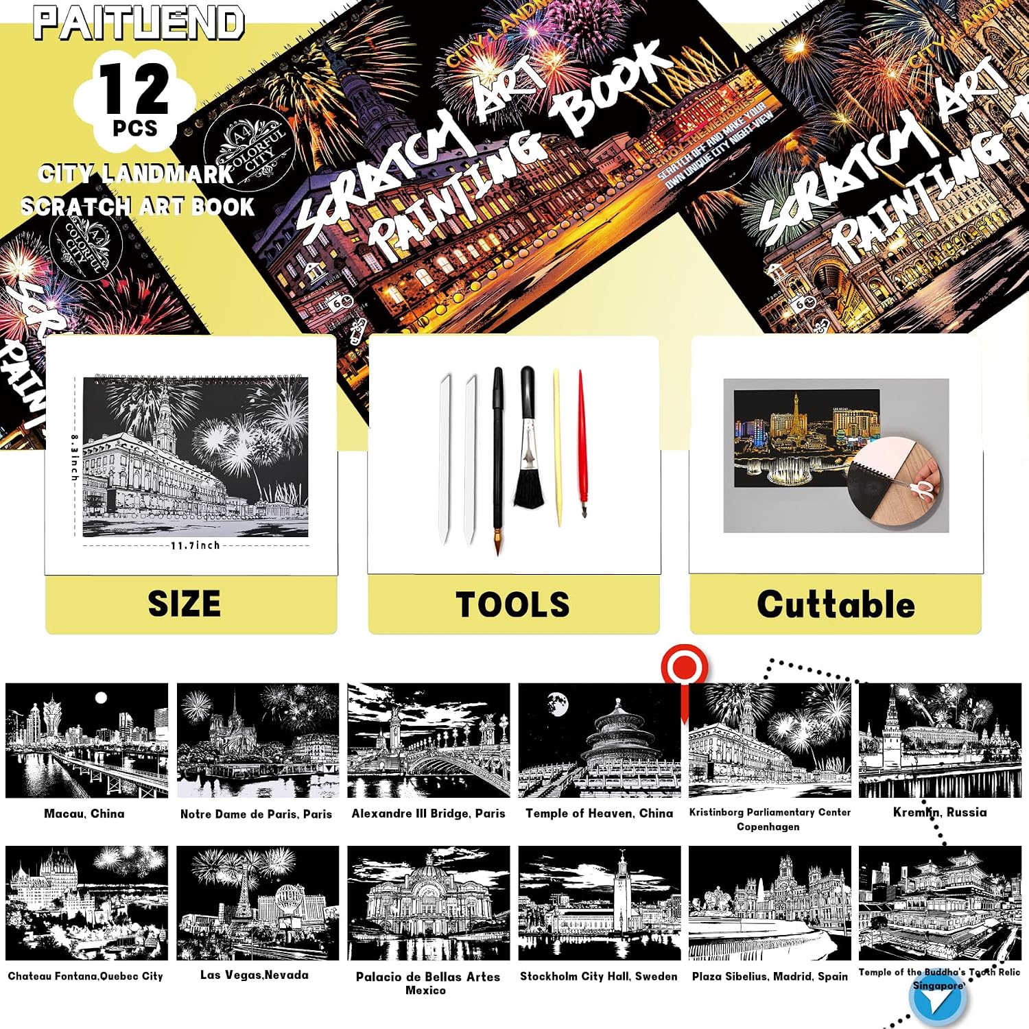 Scratch Art Book for Adults,Landmark Building Scratch Painting Kit,Creative Foil Engraving Art Set,City Series Scratch Off Art Book for Travel & Craft Lovers,Stress Relief Craft Gift(New City 1) image 2