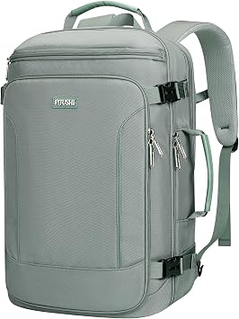 PIJUSHI Travel Laptop Backpack 35L Carry on Backpack for Women Men Flight Approved with USB Charging Port for Work Travel PE067 Grey Blue
