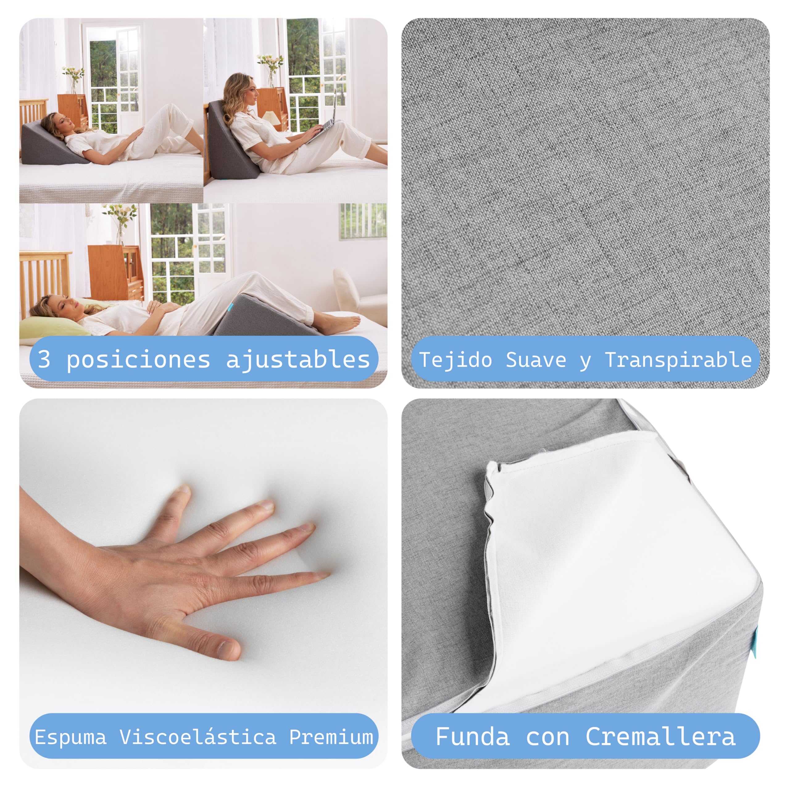 Wedge Pillow for Bed & Couch Made Foam, Use as a Reading and Relax Cushion or Knee Cushion, Sofa Cushion with Clever Shape, Grey