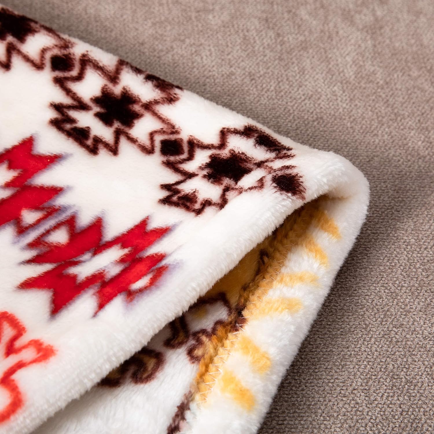 DaDa Bedding Bohemian Southwestern Mink Fleece Throw Blanket - Lightweight Cozy Farmhouse Aztec Havana Geometric Abstract Soft Warm Fall Decor - Yellow & Red - 63" x 90"