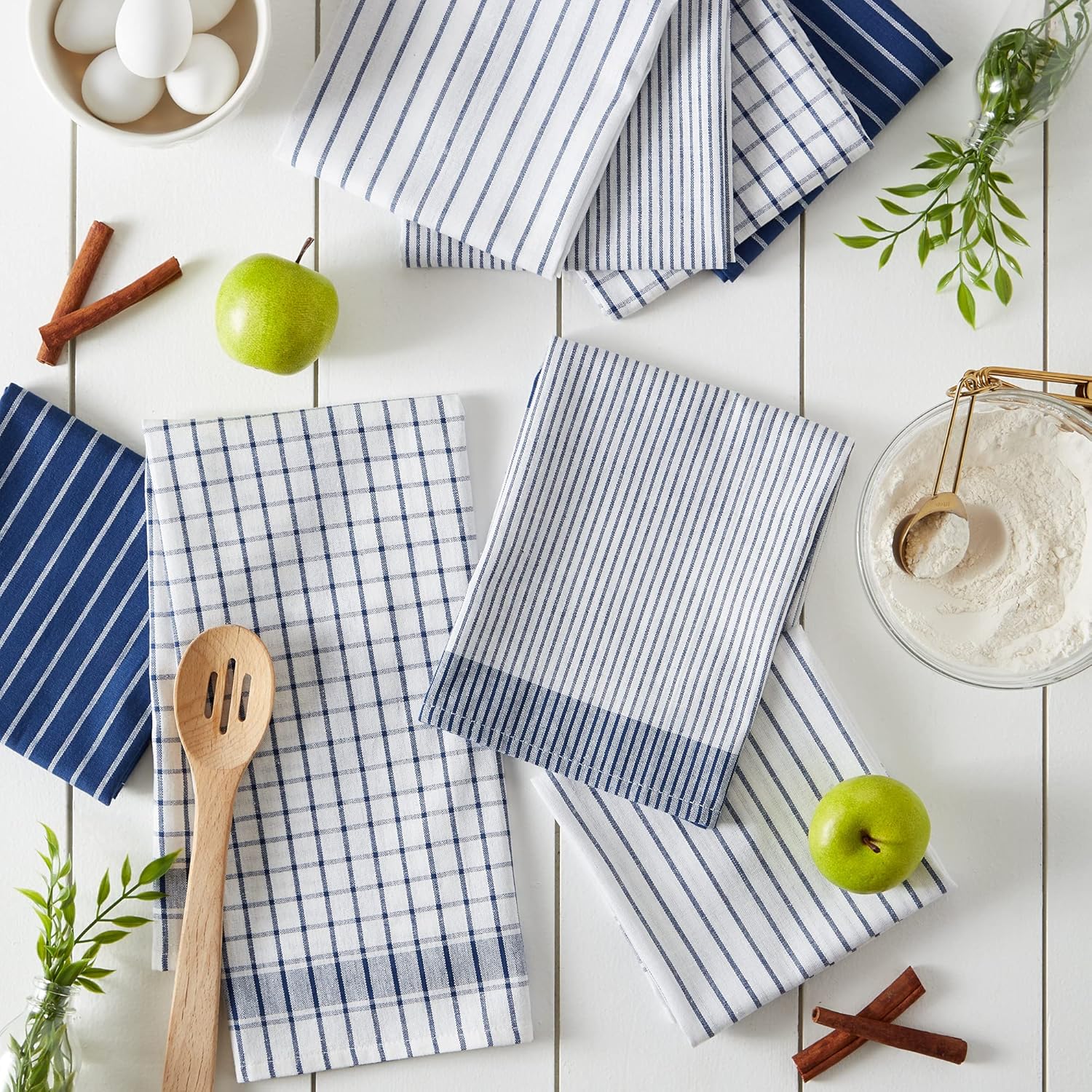 DII Everyday Basic Collection Woven Dishtowel Set, 20x28, Nautical Blue, 8 Piece