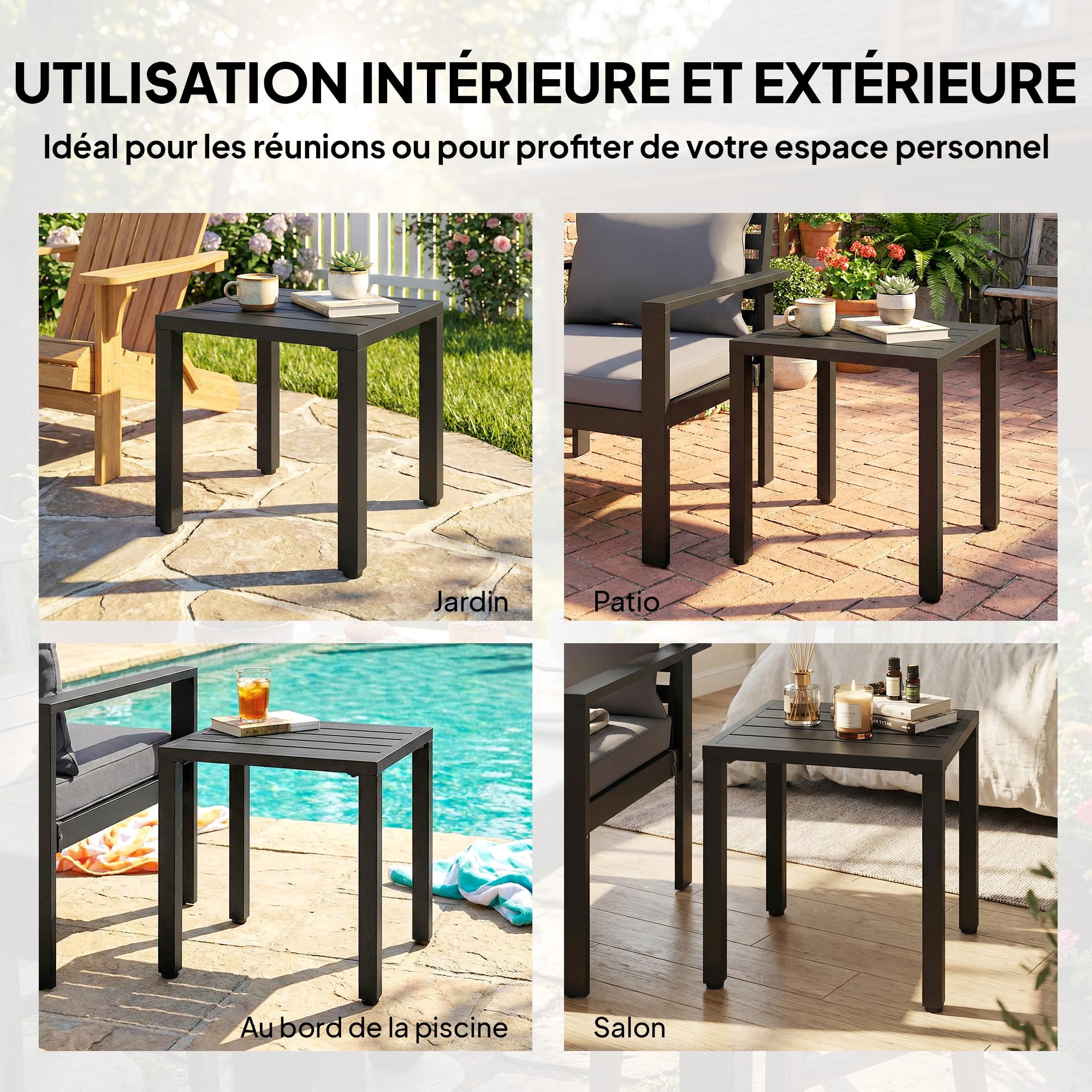 Outsunny Table de Jardin carrée 45 x 45 x 45,5 cm Noir métal intérieur extérieur