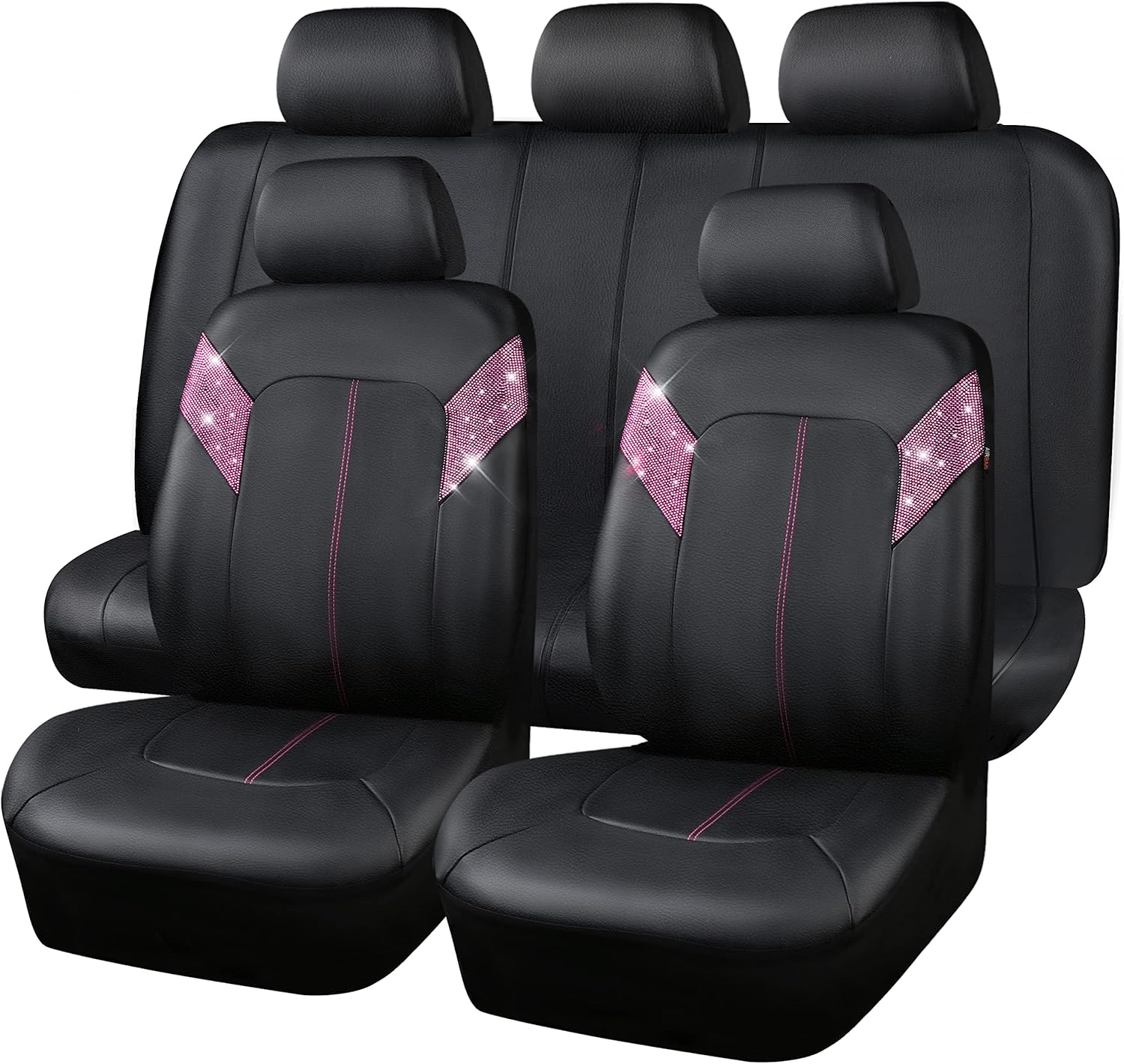 Outlet Cloth Rhinestone Bling Diamond Car Seat Covers Full Set, Universal Fit 95% Car, Airbag Compatible, Zipper Rear Armrest, Breathable with Glitter Crystal Sparkle Strips for Women (Black Red)