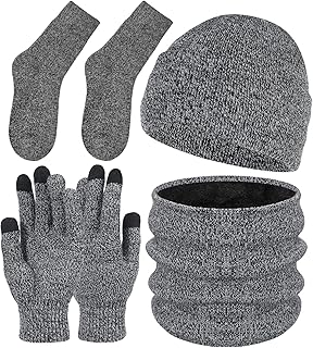 Winter Hat Scarf Gloves Socks Set, 4Pcs Winter Set Unisex Thermal Knitte...