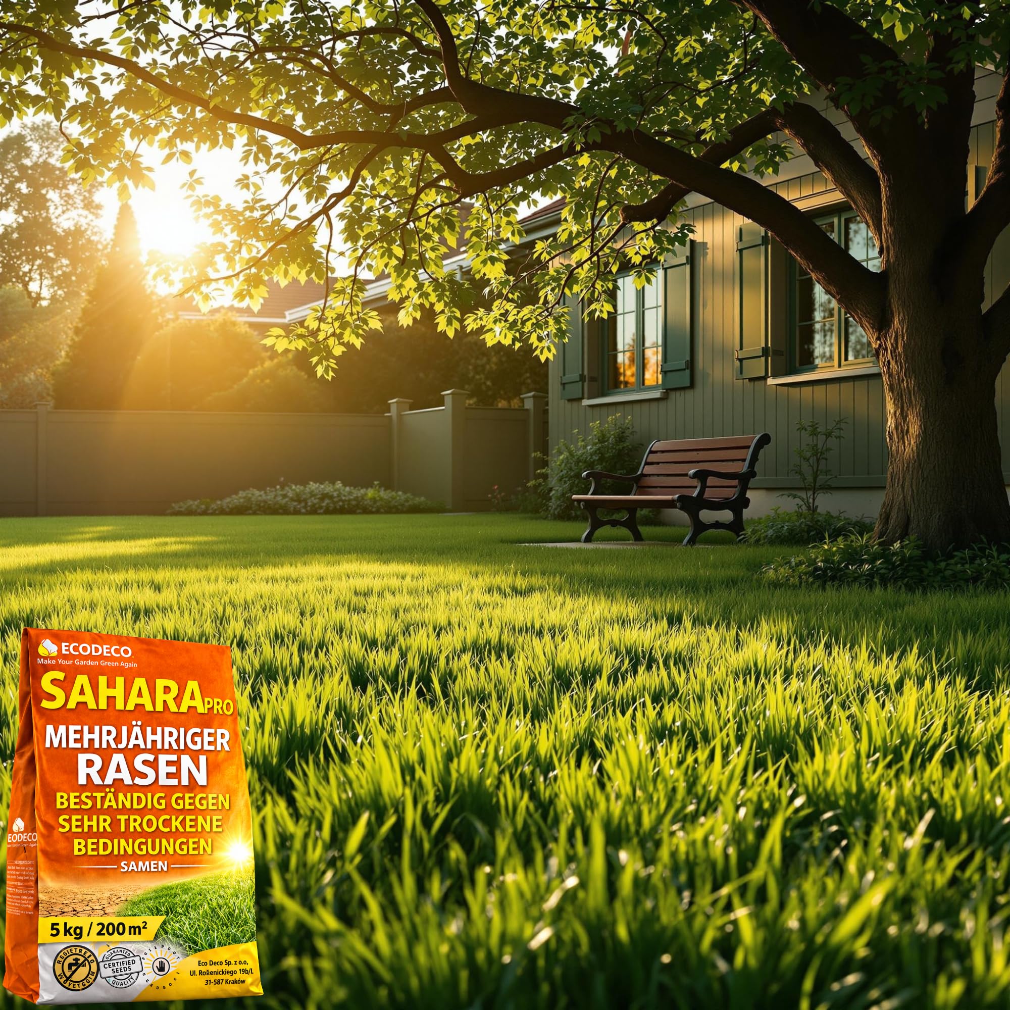 Rasensamen Trockenresistent 5kg – Grassamen & Trockenrasen mit 100% Mehrjährigen Gräsern – Schnellkeimend, Ideal für Extreme Trockenheit & Sonnige Flächen
