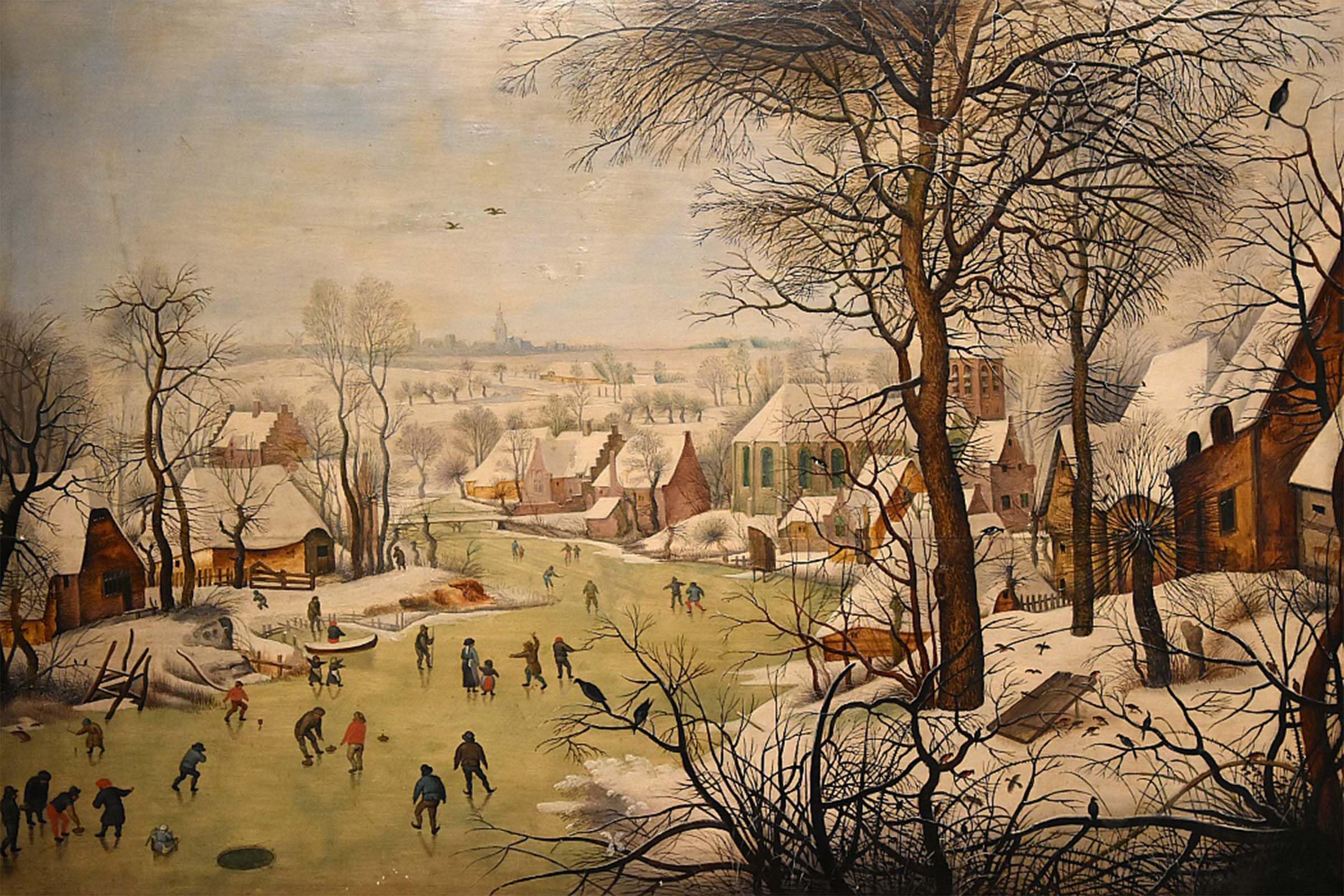 POSTERIIk Famous Modern Artwork Art Mural Winter Landscape with a Bird Trap by Pieter Brueghel the Younger Oil Paintings Pictures for Home Decor 60x90cm