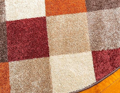 Miniatura 8 de Unique Loom - Tapete con diseño abstracto, informal, moderno y contemporáneo de la colección otoñal, redondo de 3 pies 3 pulgadas, diseño a cuadros