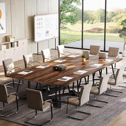 Miniatura 9 de Tribesigns Mesa de conferencia cuadrada de 31.5 pulgadas, mesa de reuniones de oficina industrial para 4 personas, muebles de podcast de negocios
