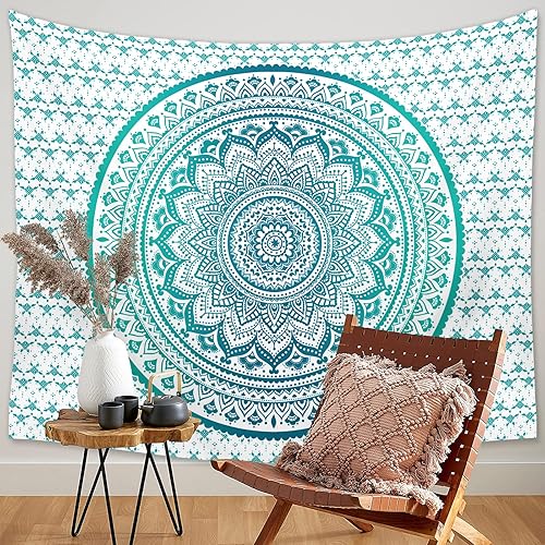 Miniatura 7 de Ftuency Tapiz de Mandala Verde Indio Hippie Bohemio Psicodélico Tapices para Mujeres Colgante de Pared para Dormitorio Niña Adolescente