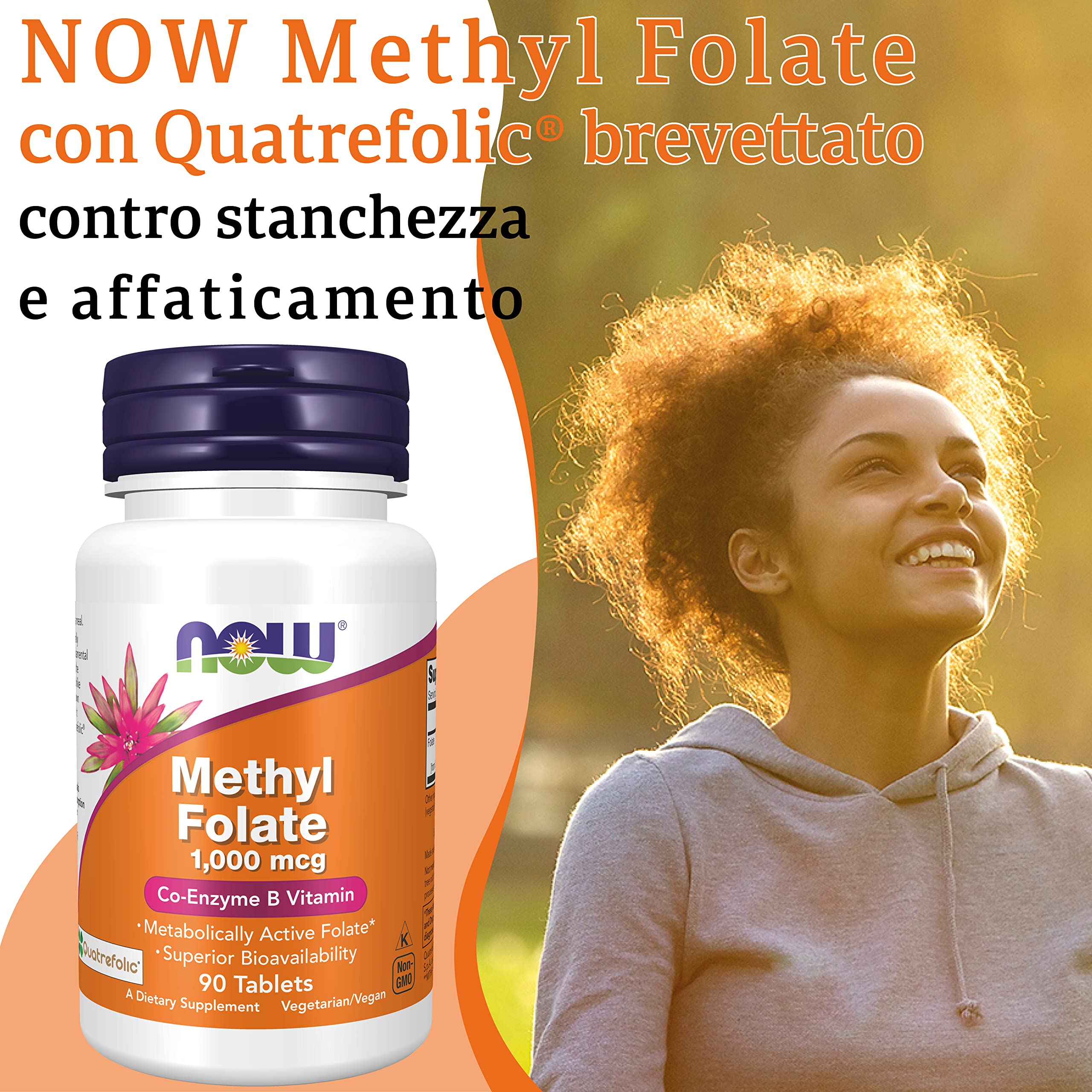 Now Foods, Methyl Folate (Acido Folico), 1.000 mcg, 90 Compresse vegane, Testato in Laboratorio, Vitamina B9, Senza Glutine, Senza Soia, Vegetariano