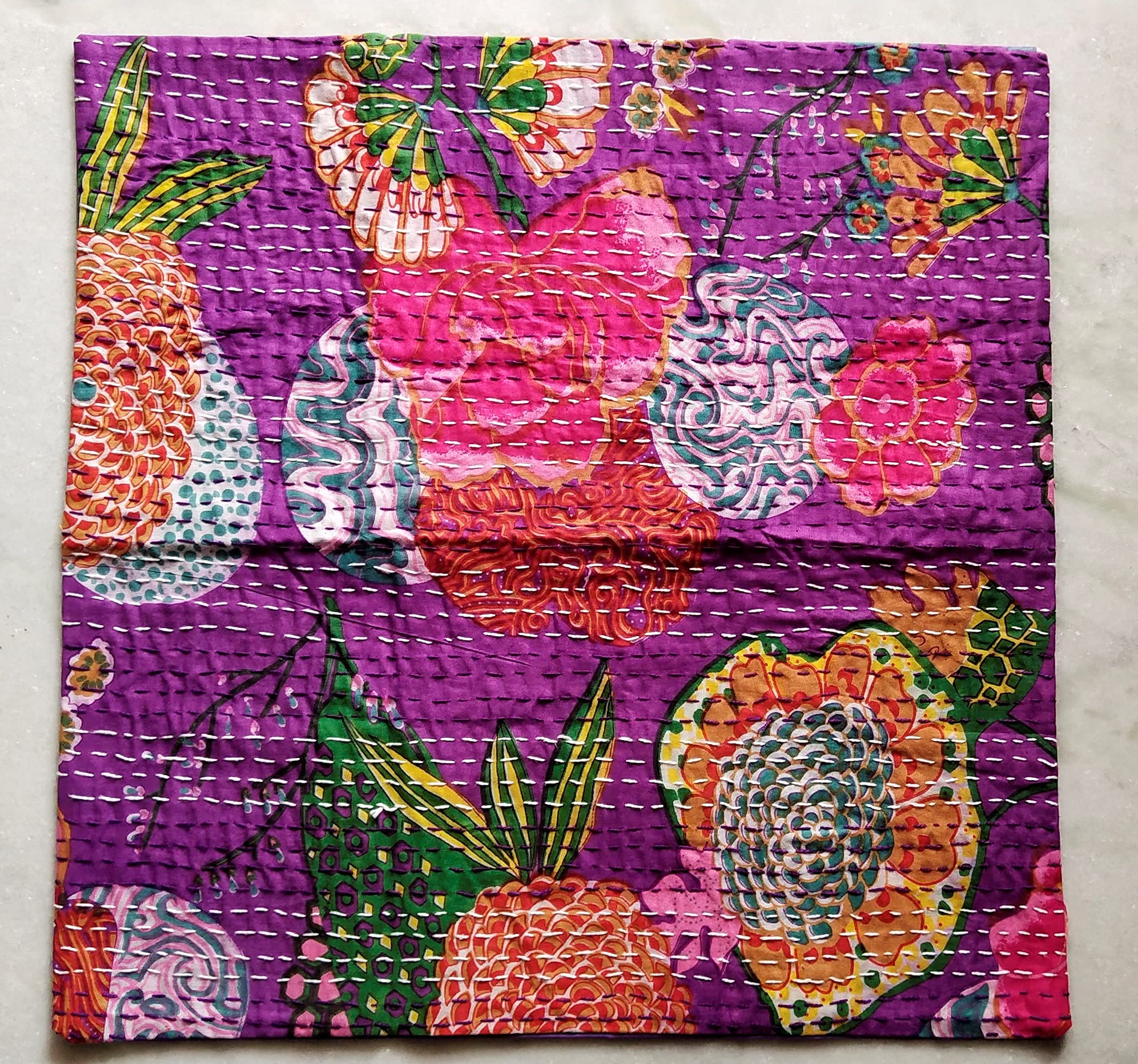 Bhagyashri Fashions Indian Handmade Grey Frida Kahlo Print Fabric Kantha Quilt Twin Tribal Bed Cover Reversible Bedspread Blanket Picnic Throw Fl Bhagyashri Borse