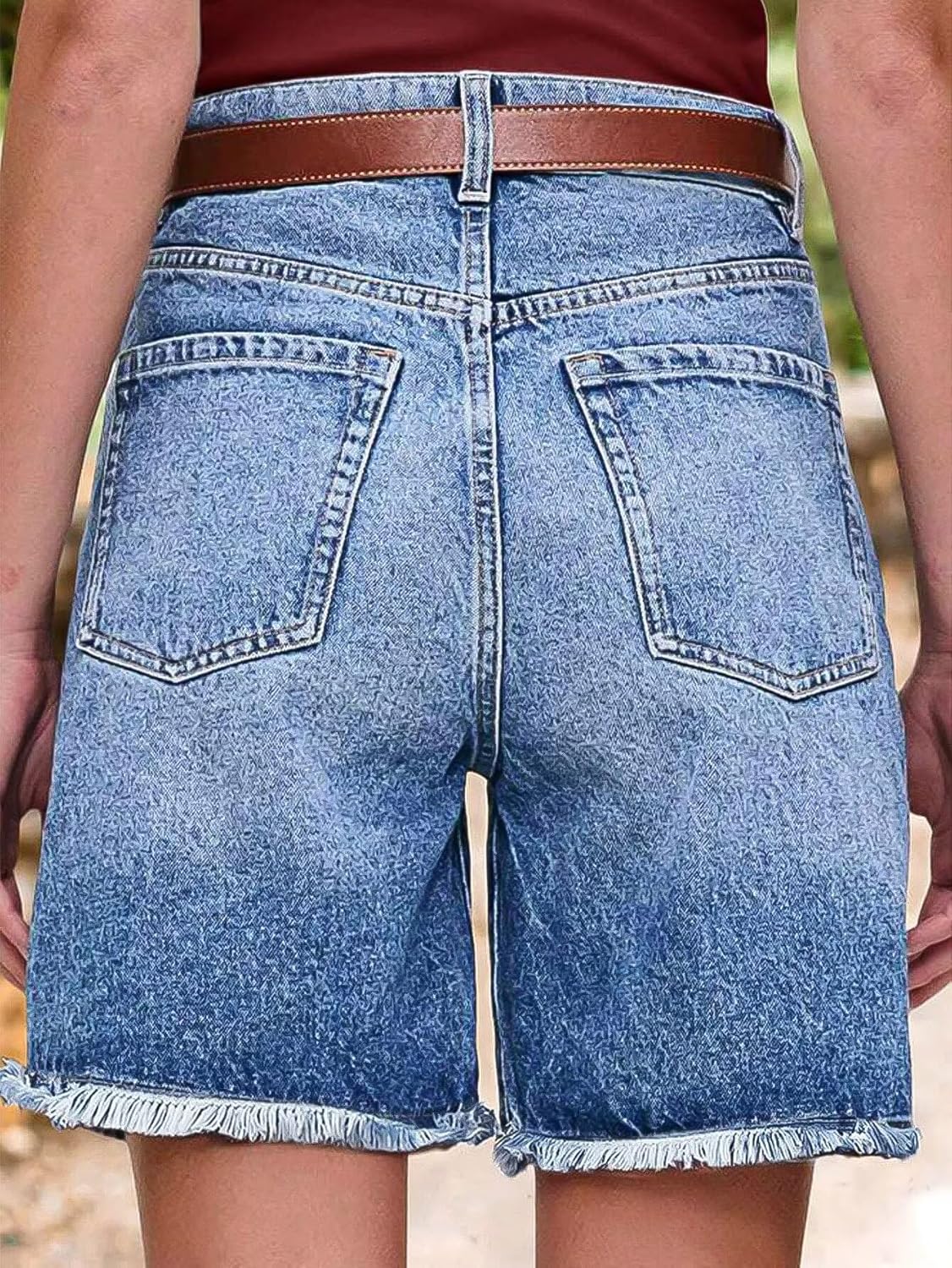 Flamingals Women's Raw Hem High Waist Bermuda Shorts Casual Summer Shorts - Image 5