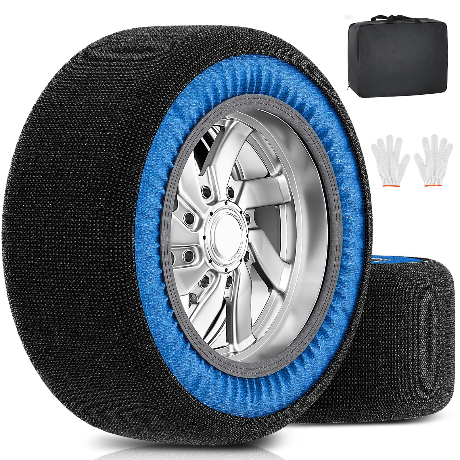 Lot de 2 chaussettes à neige pour voiture - En textile - Pour pneus de taille R14-R24 - Excellente adhérence - Chaînes à neige textile avec gants et sac de rangement pour les routes difficiles