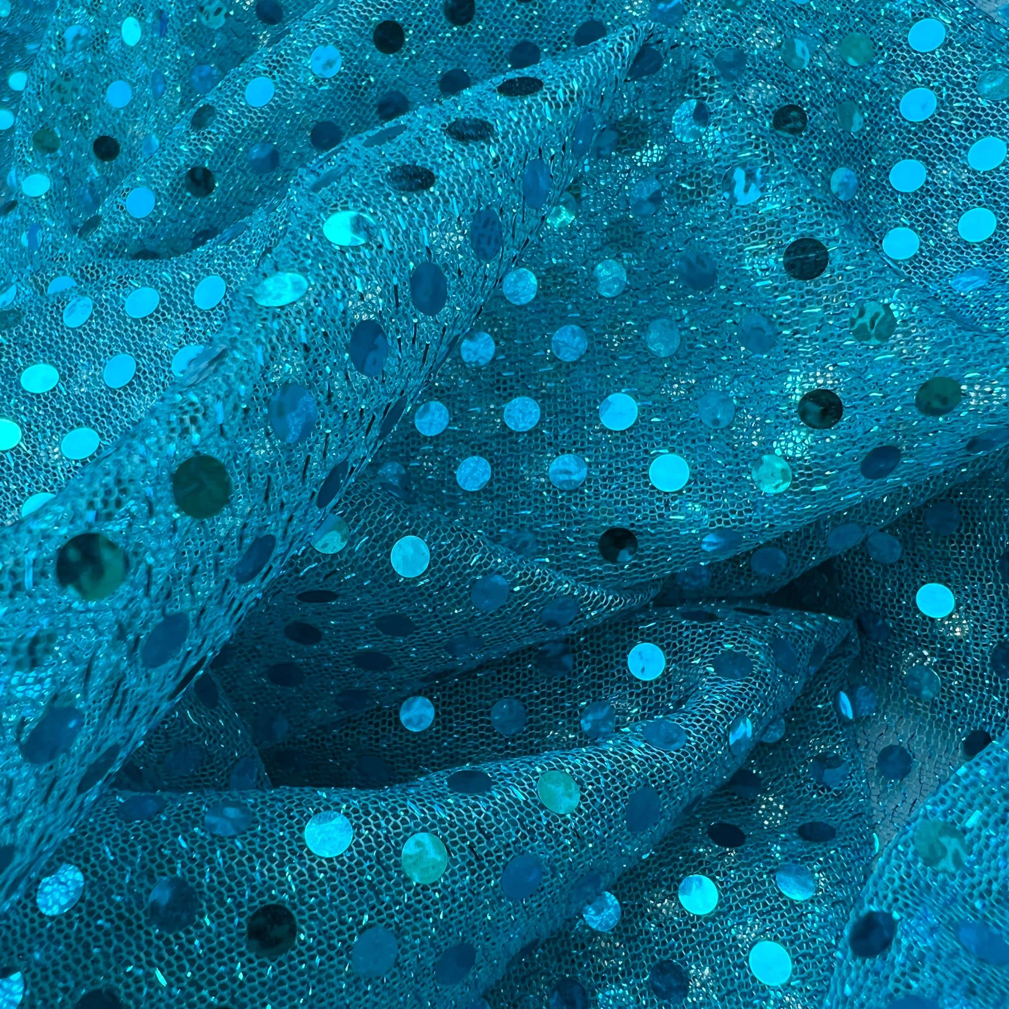 Discover Lifestyle & Fashion Fabrics Turquoise Knitted 3Mm Sequin Dot Sparkly Fancy Dress Dance Display Backdrop Home Decor Fabric Material | 45" - 112 Cm Wide | Sold Per Metre (Turquoise)
