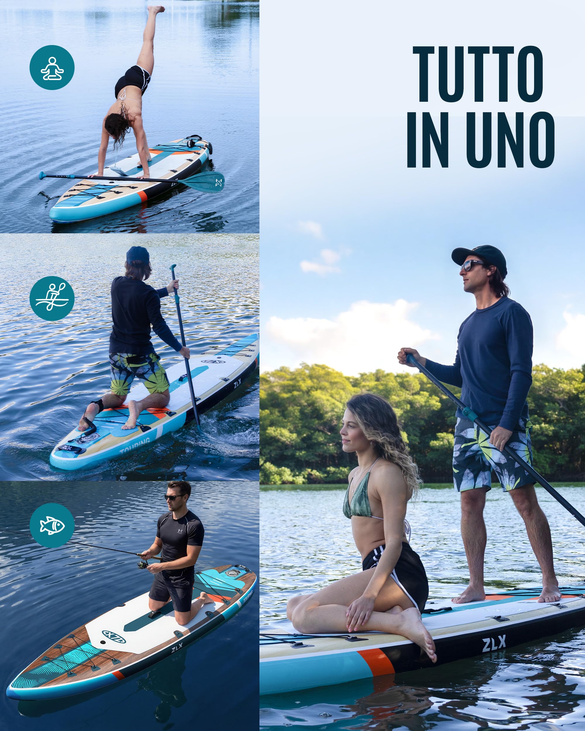 ZLX Sup Gonfiabile 350x83cm,SUP Touring Con Accessori Completi, Tavola SUP Max 230 Kg, Pinna Centrale Unica, Pad Deck Antiscivolo, Tavola SUP Gonfiabile Per Adulti, Principianti, Tutti I Livelli