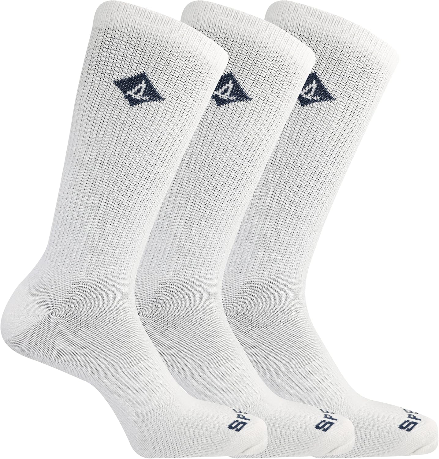 Sperry Men's Comfort Sneaker Crew Socks-3 Pair Pack-Heel Toe Cushion and Moisture Wicking 6-12 Repreve White (3 Pairs)