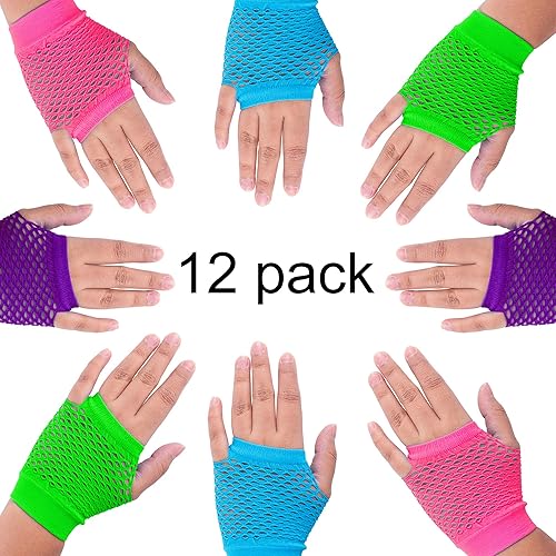 Miniatura 2 de Guantes de neón sin dedos para fiestas disfraces 12 unidades