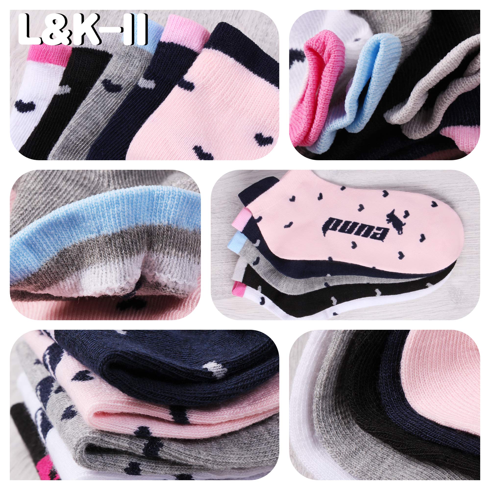 L&K-II 10/12 paia di calzini per bambina con simpatici motivi a cuore Calzini per bambini calzini da ginnastica multicolor 2825