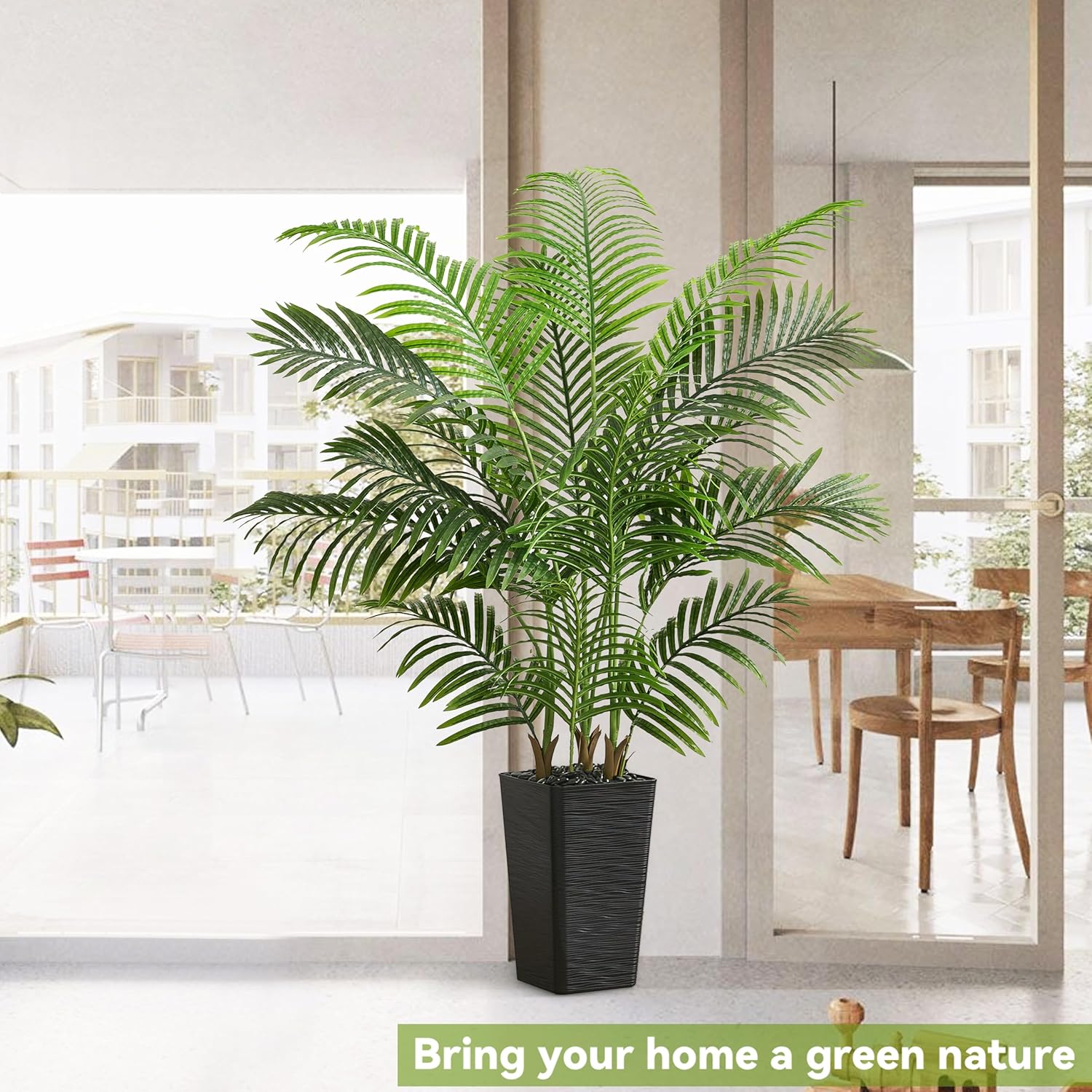 Artificial Palm Tree Indoor, 5FT Fake Floor Plants Large Tropical Silk Plant with Black Square Planter, Faux Areca Palm Plant Artificial Tree in Pot for Home Room Office Outdoor Patio Decor