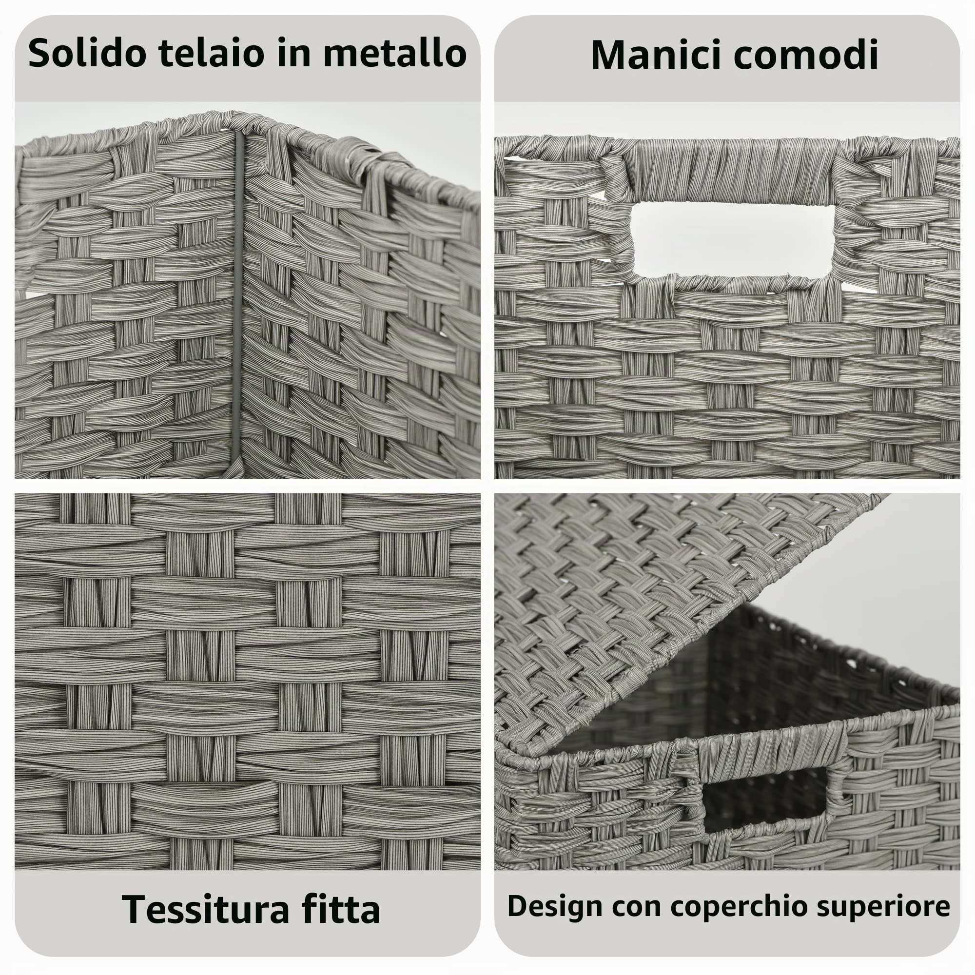 GRANNY SAYS Cestini portaoggetti con coperchio, set da 3 cestini vimini decorativi, robusti cesti con manici, cestino intrecciato per organizzare, cestino con coperchio per bagno, soggiorno, Grigio