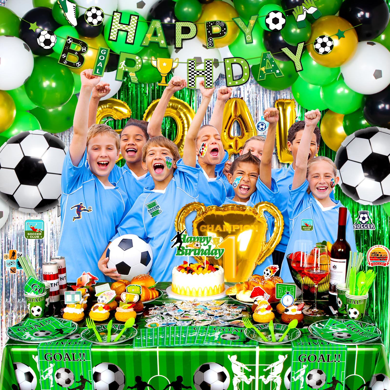 Kit De Decoración Para Fiesta De Fútbol - 134 Piezas Para 24 Personas, Incluye Platos, Manteles, Servilletas Y Más