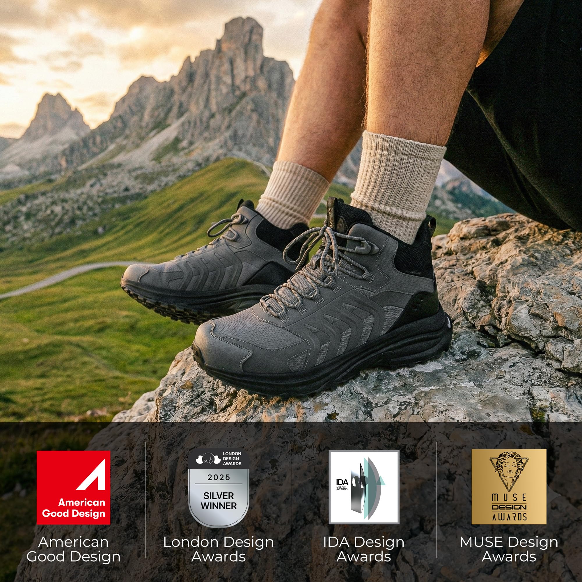 NORTIV 8 Męskie wodoodporne buty trekkingowe PRO, Szary Czarny, 10 UK | Lekkie buty trekkingowe do trekkingu, na kemping i wędrówki z plecakiem