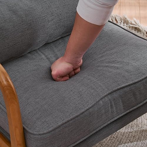 Miniatura 7 de Karl home Silla de acento moderna de mediados de siglo con cojín, tapizada en tela de lino, silla de salón con brazo, estructura sólida de madera y