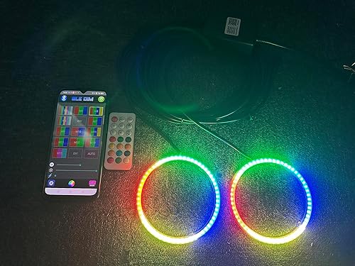 SDO TECH - 2 anillos de halo de ojos de ángel para coche, 3.937 in, luz de circulación diurna, SMD3838, chips multicolores, anillo circular,