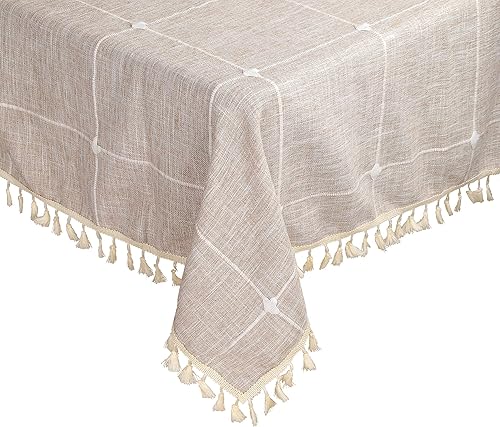 Miniatura 2 de Mantel rectangular de lino y algodón con borlas para comedor, cocina, decoración de mesa, 36 x 52 pulgadas