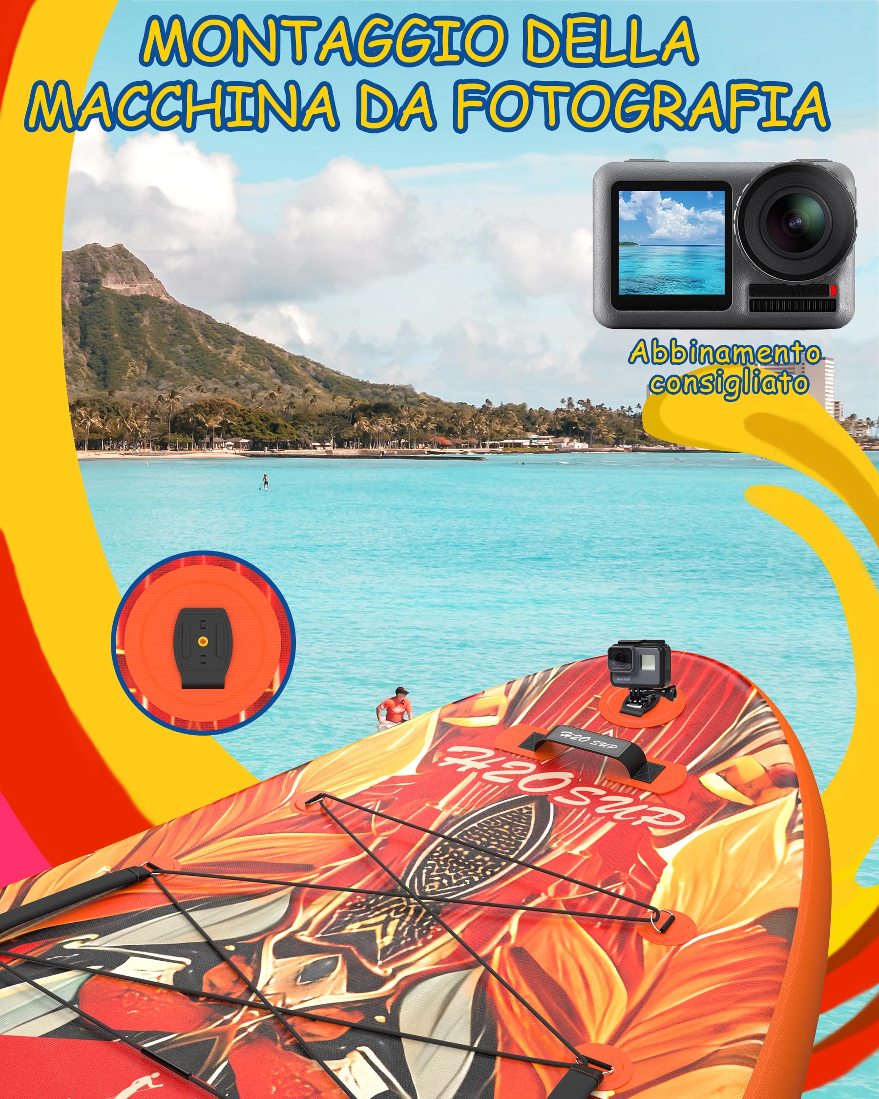 H2OSUP Tavola Sup Gonfiabile - 335 * 88cm Stand Up Paddle con Accessori Premium, Superstabilità Sup Gonfiabile, Paddle Boards Adulti con Capacità di 200KG per 3 Persone