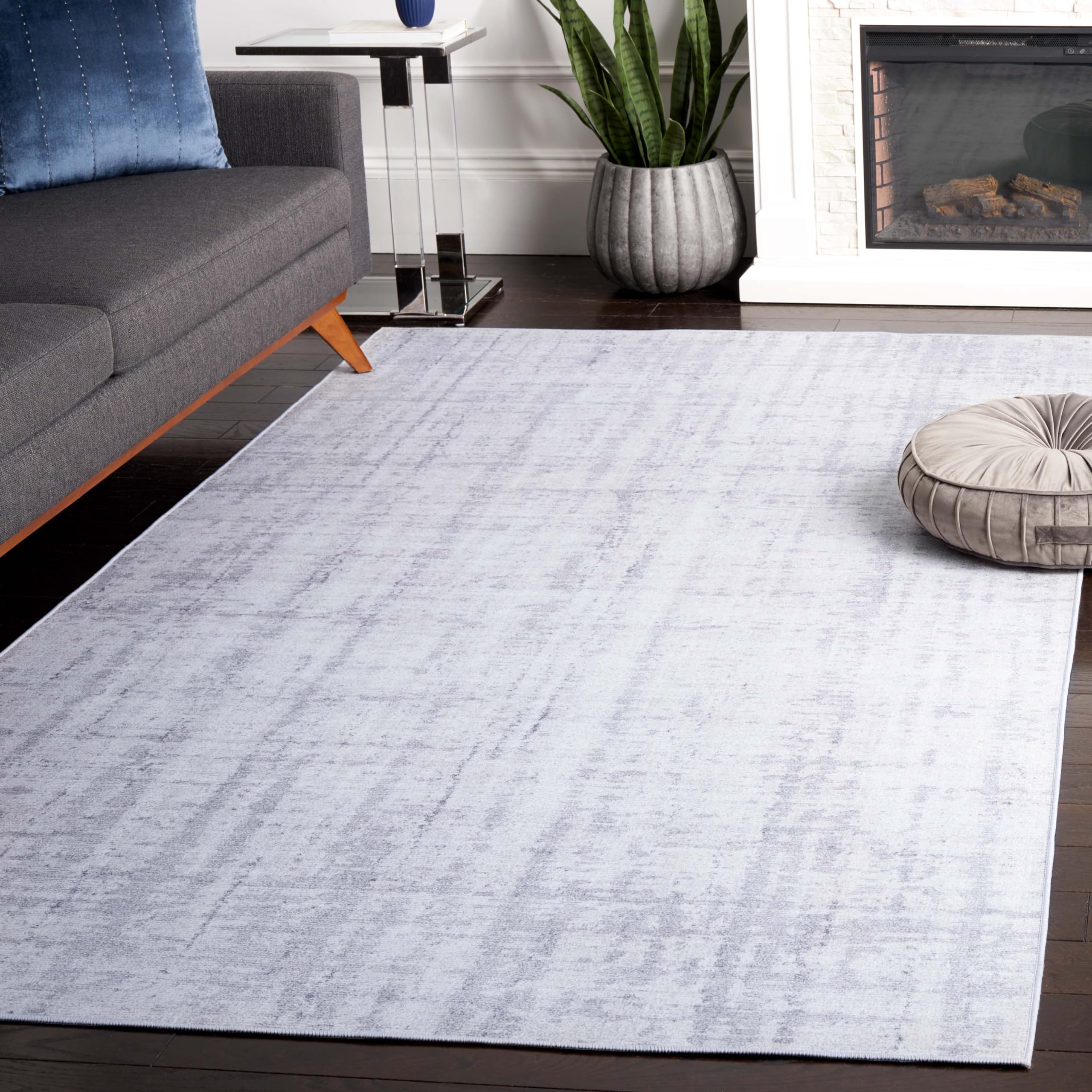 SAFAVIEH Washable Rug Tacoma Collection - 6' x 9', Light Grey & Grey, Slip Resistant & Easy to Clean, Ideal for Living Room, Bedroom, Home Office, Dining Space (TAC857F)