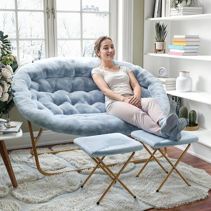 Sillón Plegable Descanso Doble con 2 Puffs en Tela Agua miniatura 4