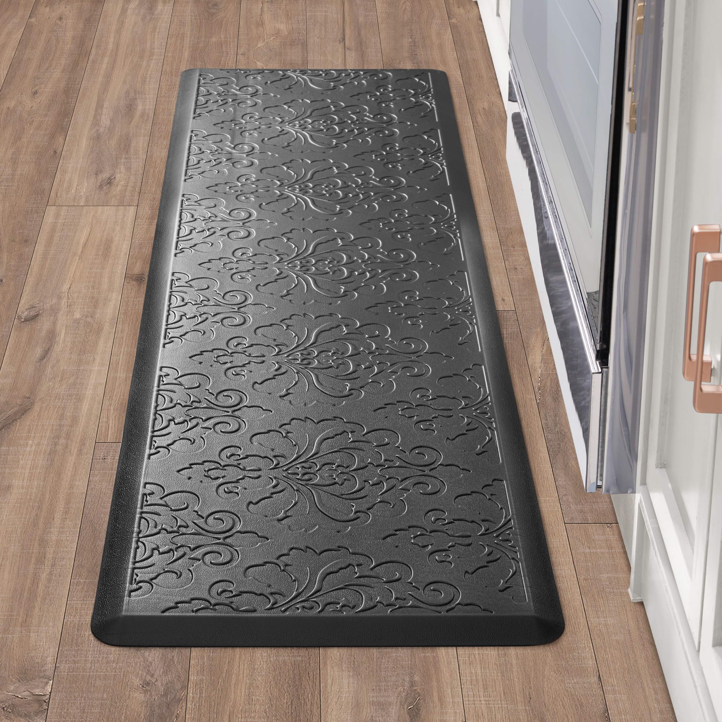 Tapete de cocina antifatiga Chef Gear acolchado en piel sintética negra para alivio de pies