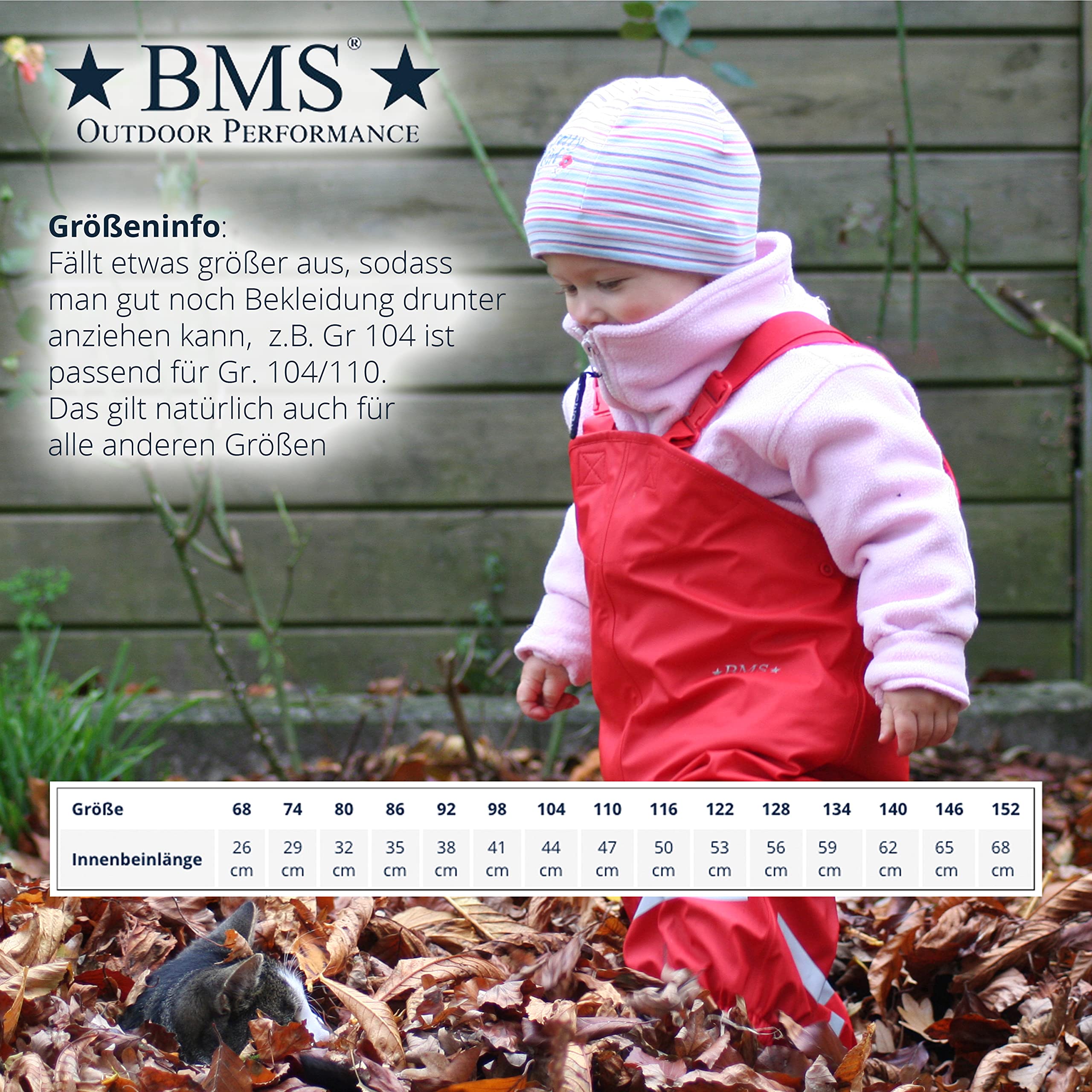 BMS® Regenhose für Kinder mit Latz, ideale Matschhose und Buddelhose, 100% wasserdicht, besonders hautfreundlich und weich Softskin, Oeko-Tex, strapazierfähig, langlebig für Mädchen, Jungen