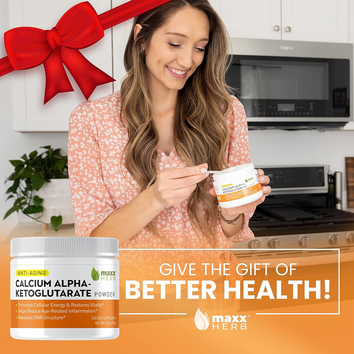 Maxx Herb Calcium AKG, Pure Calcium Alpha - Ketoglutarate Powder (Ca-AKG), for Energy, Vitality, Mental Focus, Clarity & DNA Structure, Non-GMO & Gluten Free - 100 Gram Jar (67 Servings)