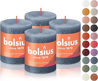 BOLSIUS 4 Pack Twilight Blue Rustic Pillar Candles - 2.75 X 3.25 inches - Premium European Quality - Includes Natural Plant-Based Wax - Unscented Dripless Smokeless 35 Hour Party Décor Candles