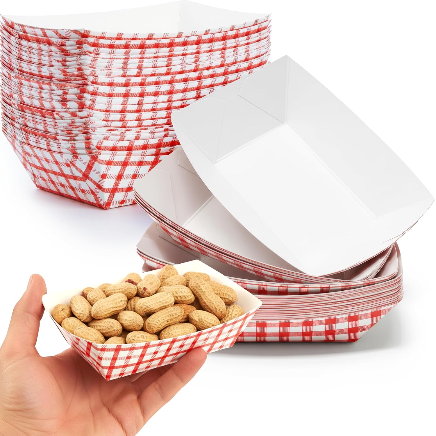 Heavy Duty, Greaseproof .5 Lb Paper Food Trays 200 Pk. Recyclable, Coated Mini Paperboard Baskets. Ideal Tray for Festival, Carnival and Concession Stand Treats Like Fries, Ice Cream and Onion Rings