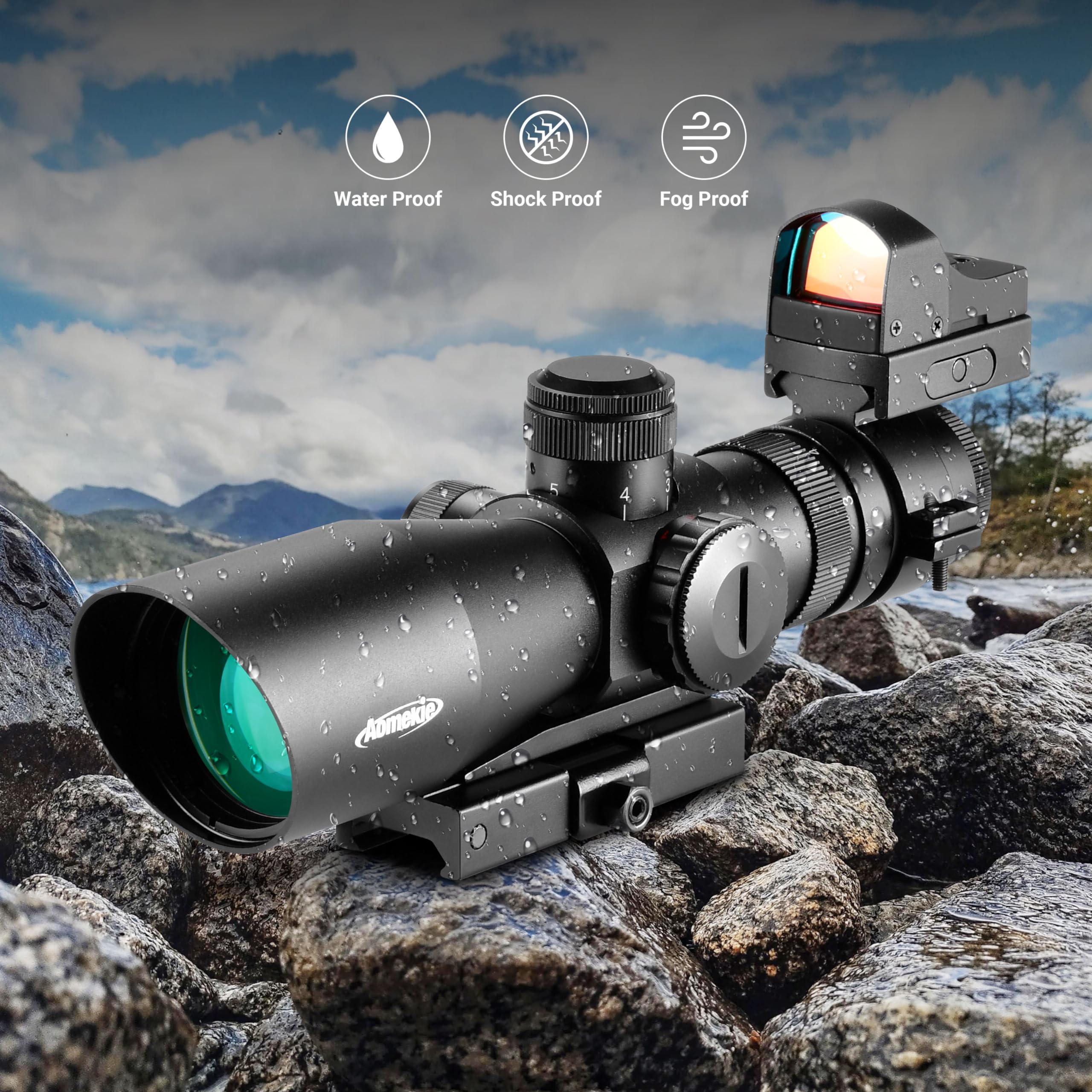 AOMEKIE Lunettes de Visée 3-9X42mm Red/Green Dot Sight avec Top Red Dot Sight Riflescope Combo Set avec luminosité réglable et 20mm/22mm Picatinny Rail Mount.