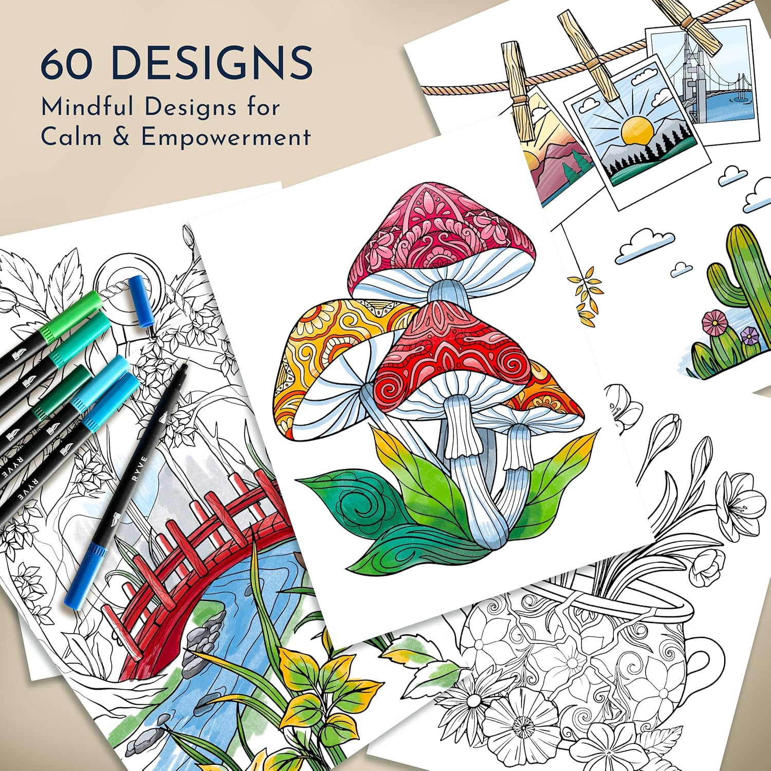 RYVE Coloring Books for Adults Relaxation - Set of 3 Stress Relief Coloring Book with Inspiring Quotes, Adult Coloring Book for Women, Easy Coloring Books for Adults, Stress Relief Gifts for Women - Image 3