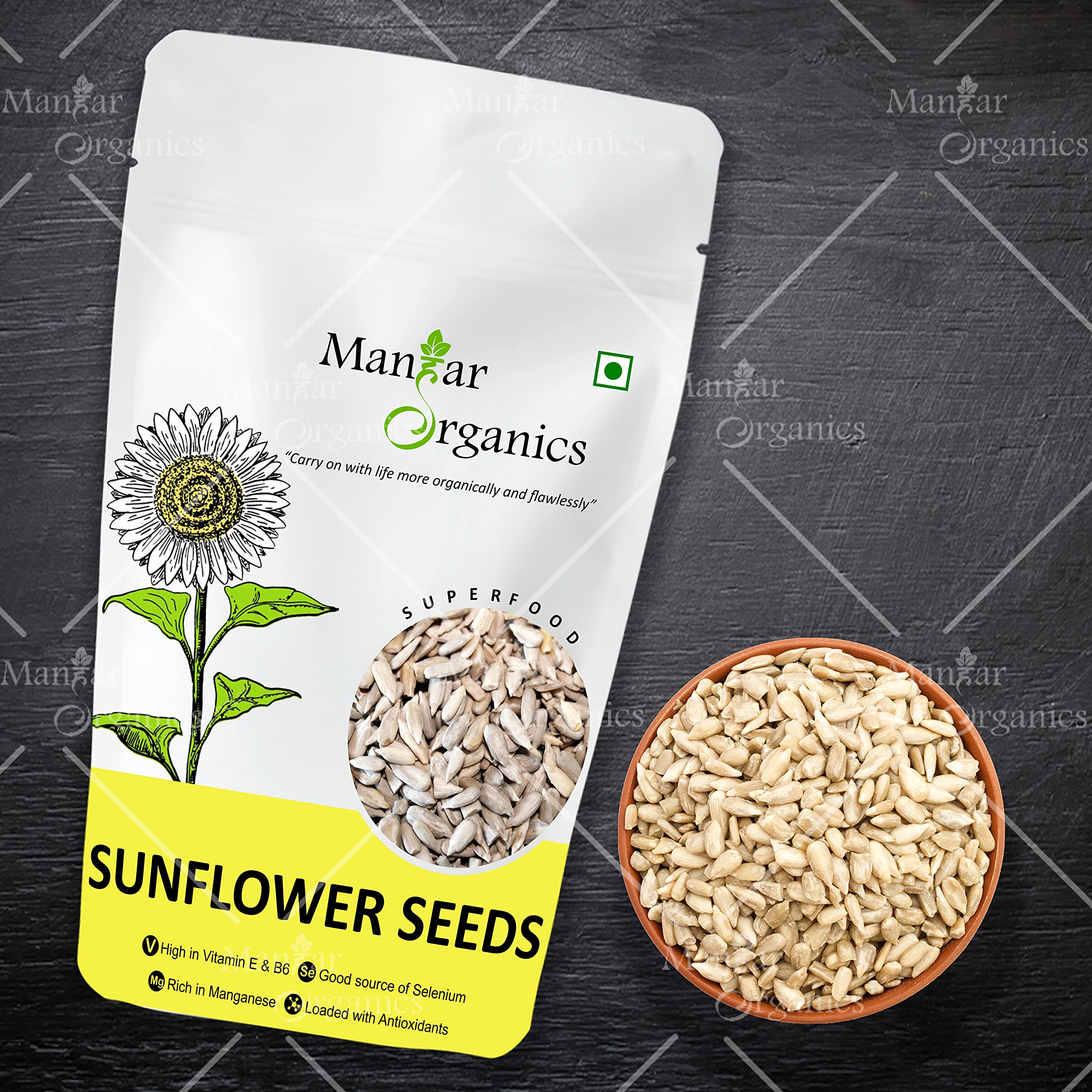 ManHar Organics Sunflower Seeds 500g | Raw Sunflower Seeds for Eating | Surajmukhi Beej | Rich in Vitamins, Minerals & Healthy Fats | Ideal for Snacking & Baking